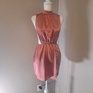 PrettyLittleThing Sleeveless Satin Mini Dress in Rose